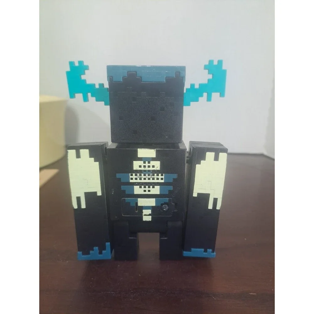 Minecraft Warden Figure Toy, Articulated Block Style, Black/Blue Untested